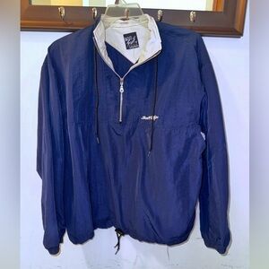 Vintage Surf Style Windbreaker Quarter Zip Longsleeve Dark Blue White One Size